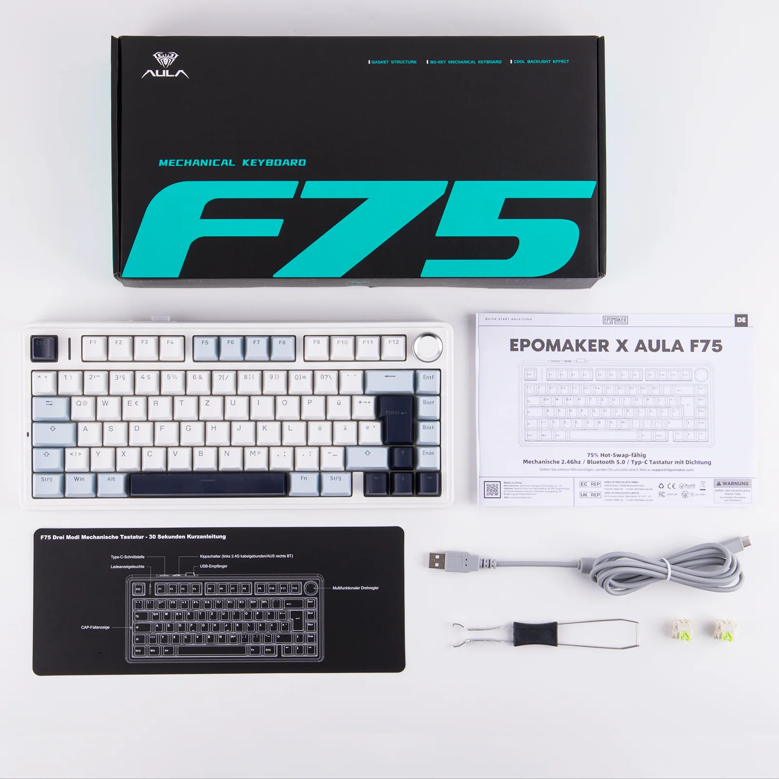 EPOMAKER x AULA F75 ISO-DE トリモード接続 QWERTZ ドイツ語配列