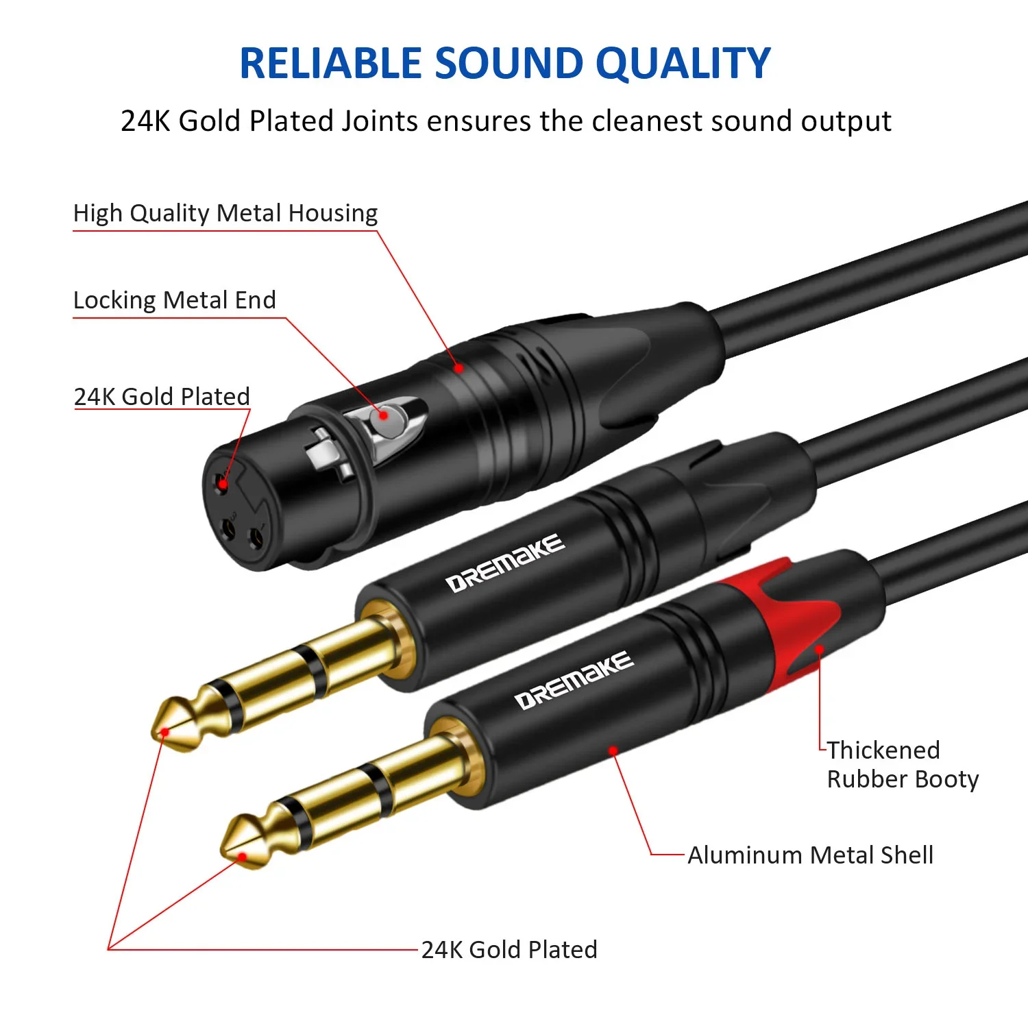 Dual 6.35mm 1/4 Inch To XLR Microphone Cable Dual Mono 6.35mm TRS Male To 3-Pin XLR Female Audio Y Splitter Cords