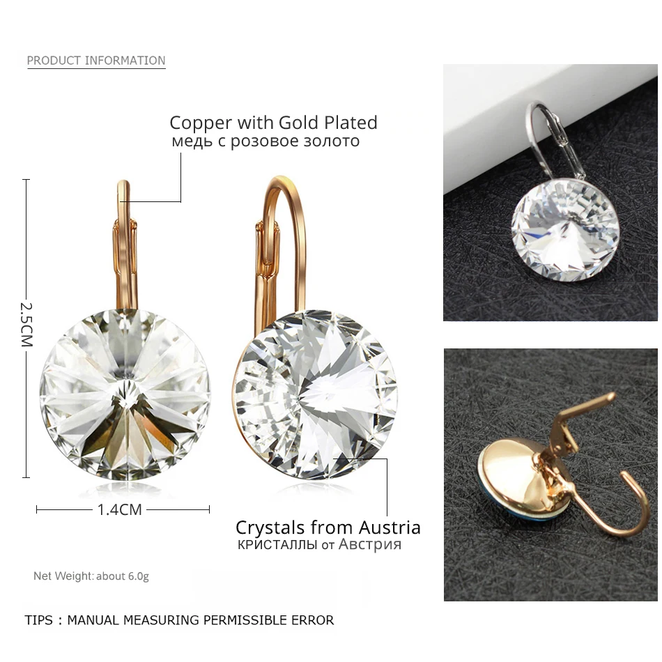 Trendy Crystals from Austria Elements Women Bella Drop Earring For Christmas Wedding Silver Color Round Dangle Piercing Bijoux