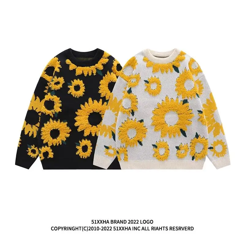 Winter Sunflower Warm Sweaters O-Neck Pullovers Sweater for Women Men Loose Casual Sweater Oversize Thick Knitted Couple Unisex