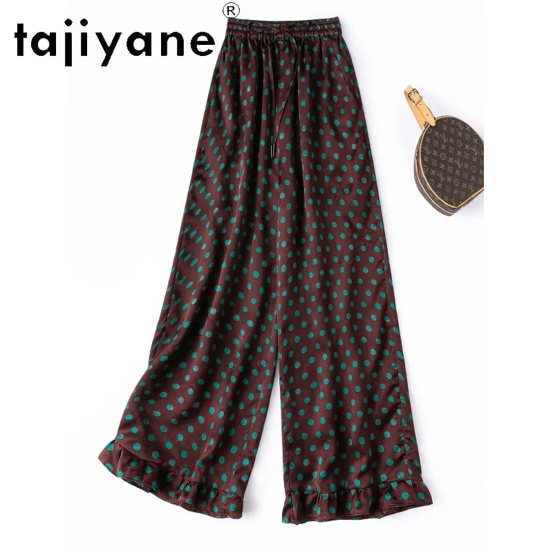 TAJIYANE 100% Mulberry Silk Pants Women Xiangyunsha Straight Pants for Woman Vintage Burgundy Polka Dot Trousers Pantalon Femme