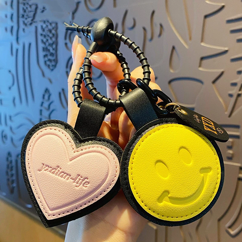 Cartoon Pink Heart-shaped Leather Pendant Keychain Personality Creative Men\'s Car Women\'s Bag Key Chain Trinket for Female Gift