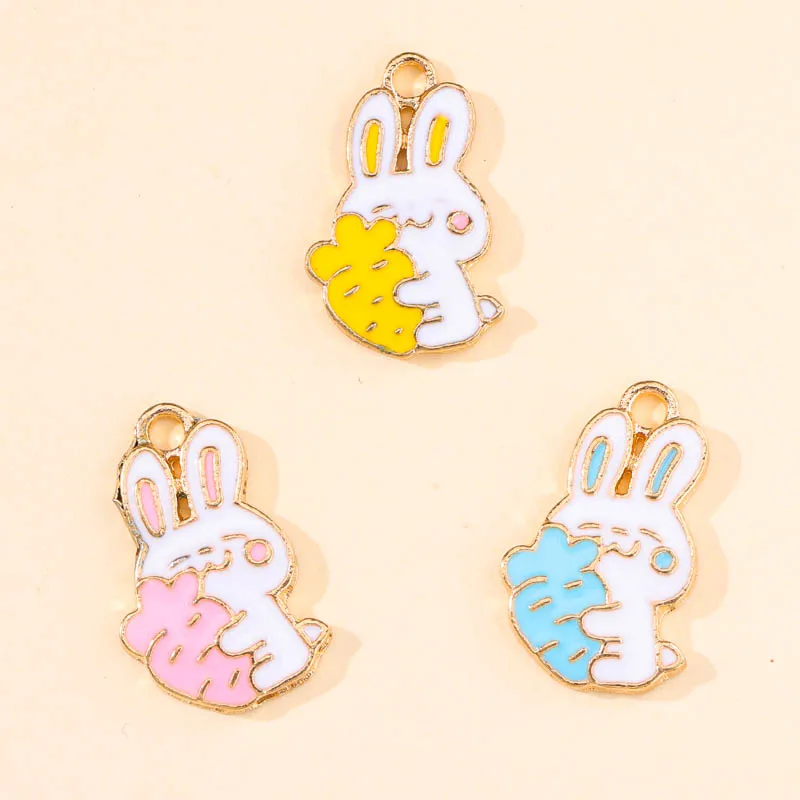 20Pcs/Lot 12*20mm Cartoon Enamel Rabbit Carrot Charms Pendant for Girl Gifts Cute Bunny Dangle Earrings Bracelet Jewelry Making