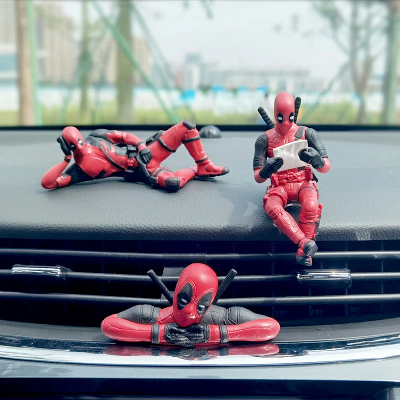 6pcs Anime Deadpool Marvel Action Figures Car Accessories Model Ornaments Sitting Posture Lying Position Dolls Kids Toys Gift