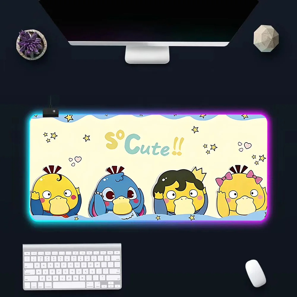 Cute baby-Psyducks RGB Pc Gamer Keyboard Mouse Pad Mousepad LED Glowing Mouse Mats Rubber Gaming Computer Mausepad