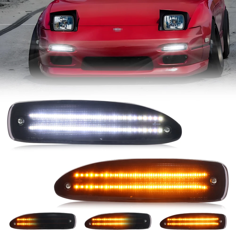 2 Piezas de Luces LED Delanteras para Nissan 240SX / 180SX / S13 de 1991 1992 1993 1994, Luces de Giro, Luces de Estacionamiento, Luces DRL con Función Switchback