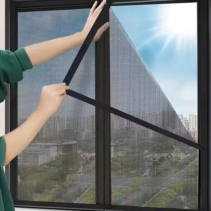 1pc Mosquito-proof screen window, self-adhesive window mosquito net, summer insect-proof door, window mosquito net【BLACK】