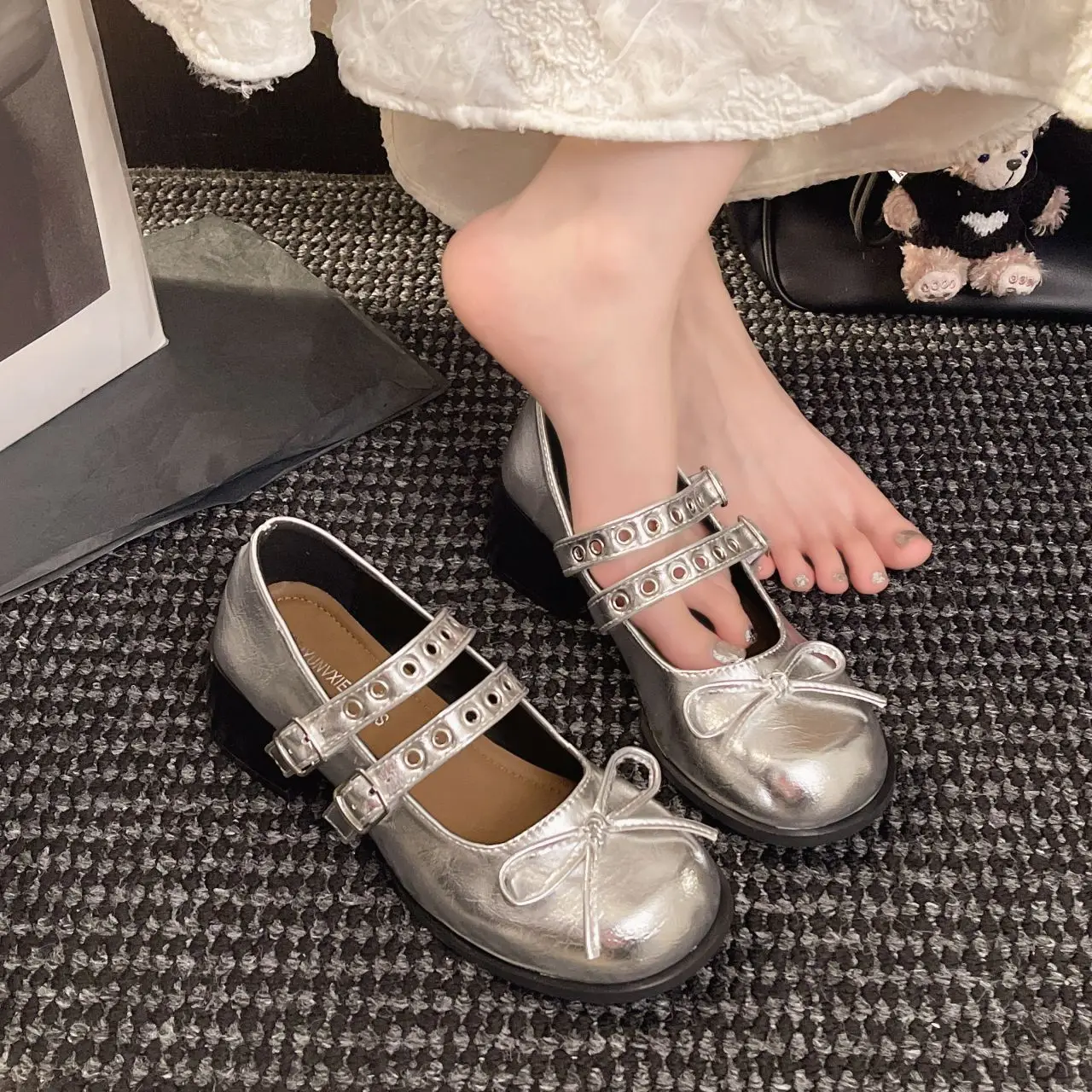Women Mary Jane Shoes French Shallow Mouth Single Shoe Round Toe Small Leather Shoes for Women Casual Single Shoes Zapatos Mujer