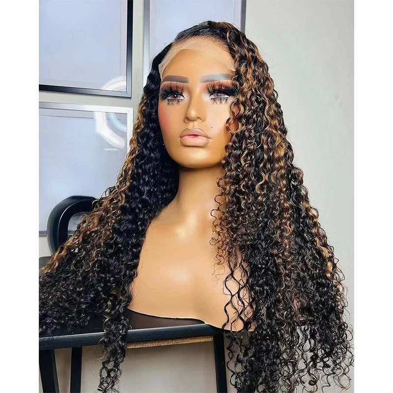 180Density 26Inch Soft Highlight Blonde Kinky Curly Long Deep Lace Front Wig For Women With Baby Hair Glueless Preplucked Daily