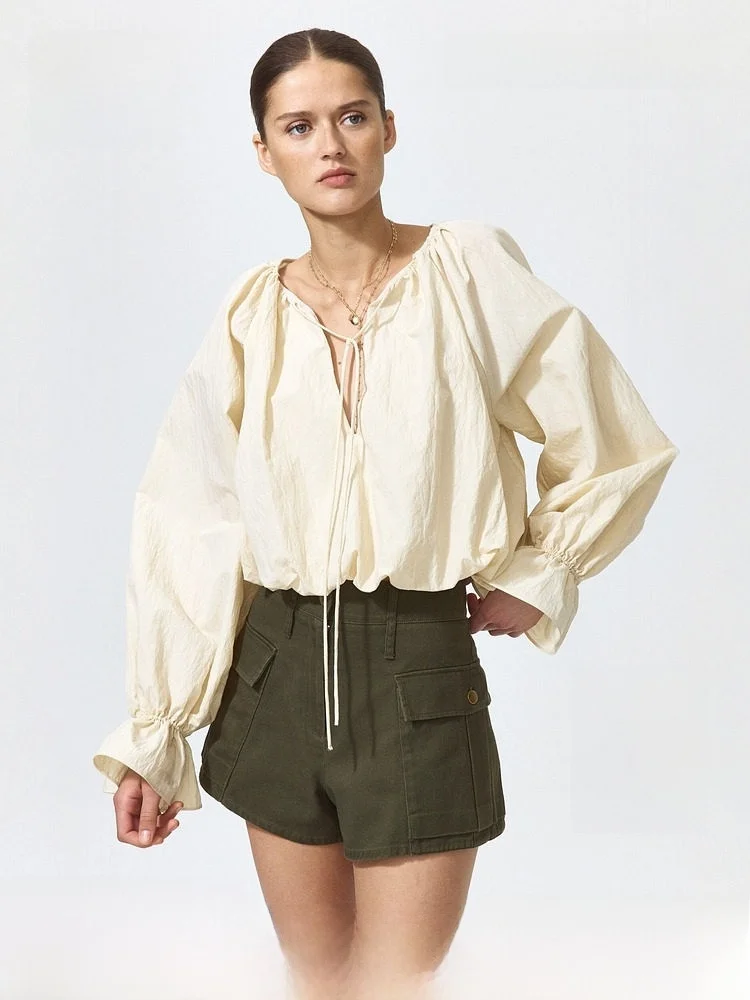 

H&M Women's Cotton Workwear Pants Diagonal Pattern Functional Sensation Summer New Arrival High Waist Straight Leg Short Pants
