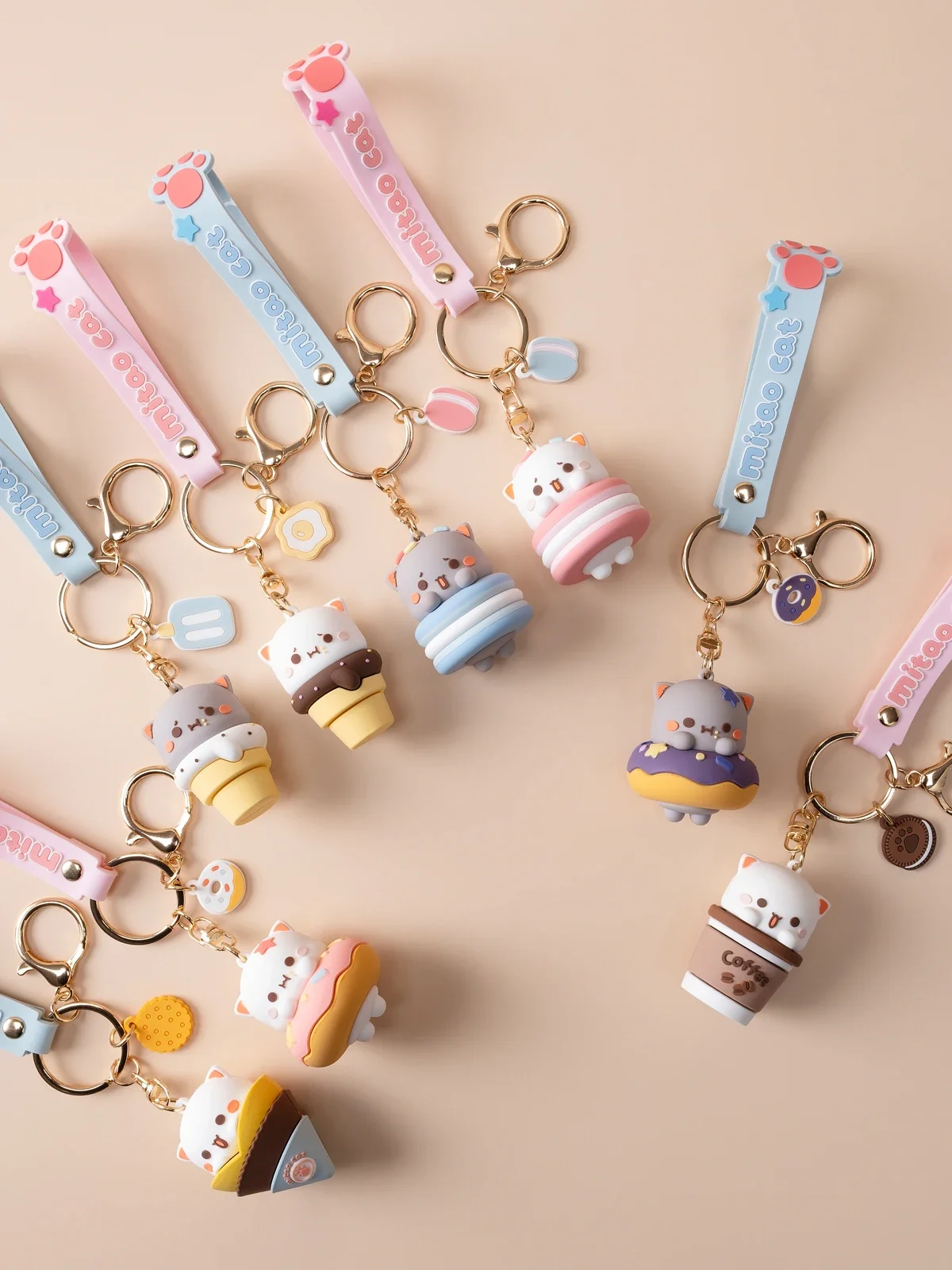 Mitao Cat Figures Dessert Series Silicone Key Chain Creative Fashion Doll Key Ring Car Backpack Key Pendant Children Toys Gifts