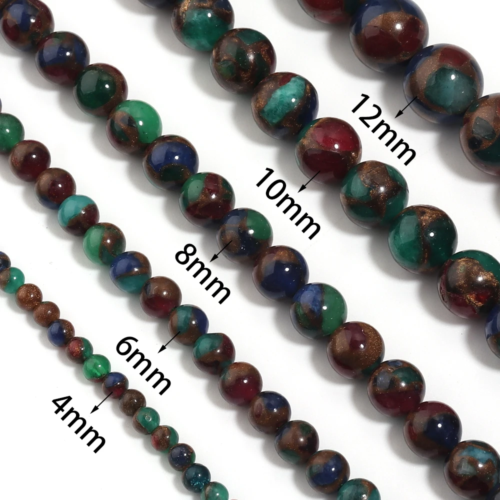 32–90 Stück bunte runde goldfarbene Steinperlen, Natursteinperlen, lose Perlen für die Schmuckherstellung, DIY-Armbänder, Zubehör – Detail 1