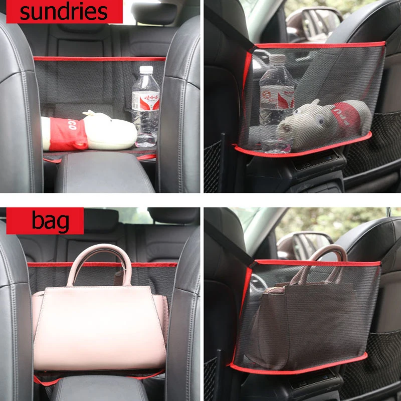 Universal Large Capacity Car Seat Net Pocket Handbag Purse Holder Mesh Back Pouch Between Seats Storage Bag Car Accessories