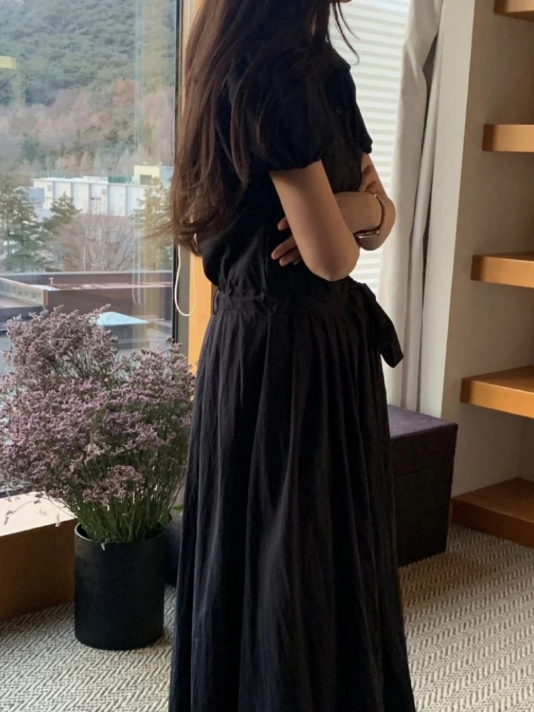 Vestido csa branco f verão saia longa personalidade dupla camada design psado cintura bolha manga a linha saia e...