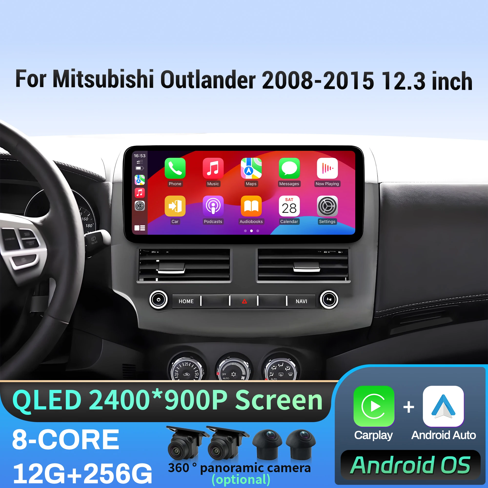 

12,3-дюймовый 4G GPS 5G WIFI автомобильный радиоприемник для Mitsubishi Outlander 2008-2015 Android 14 беспроводной BT Carplay мультимедийный сенсорный экран