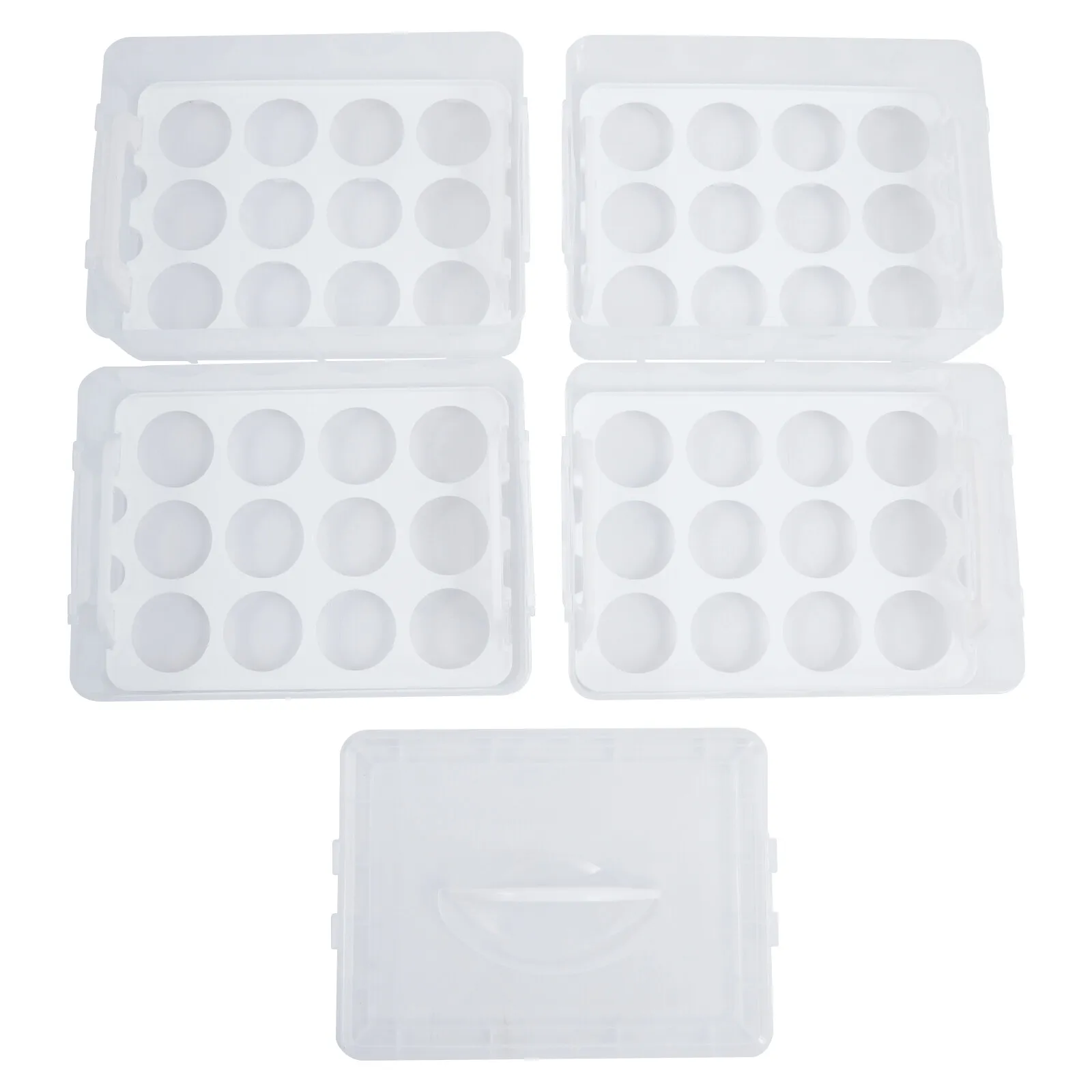 4段カップケーキキャリアは48個のカップケーキを収納可能、蓋付きのポータブル透明デザートボックス、パーティーイベント用の耐久性のあるPP素材