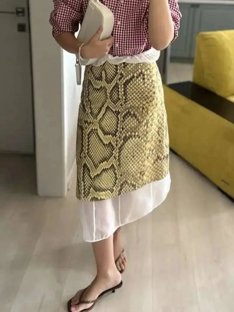

Fashion Snake Pattern Straight Skirt For Women High Waist Slim Long Skirt Hot Streetwear Female Skirt Summer New 2025 WB9