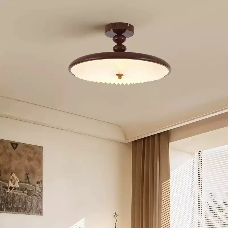 American retro walnut Italian flying saucer, pleated tea room dining table bar swing arm chandelier