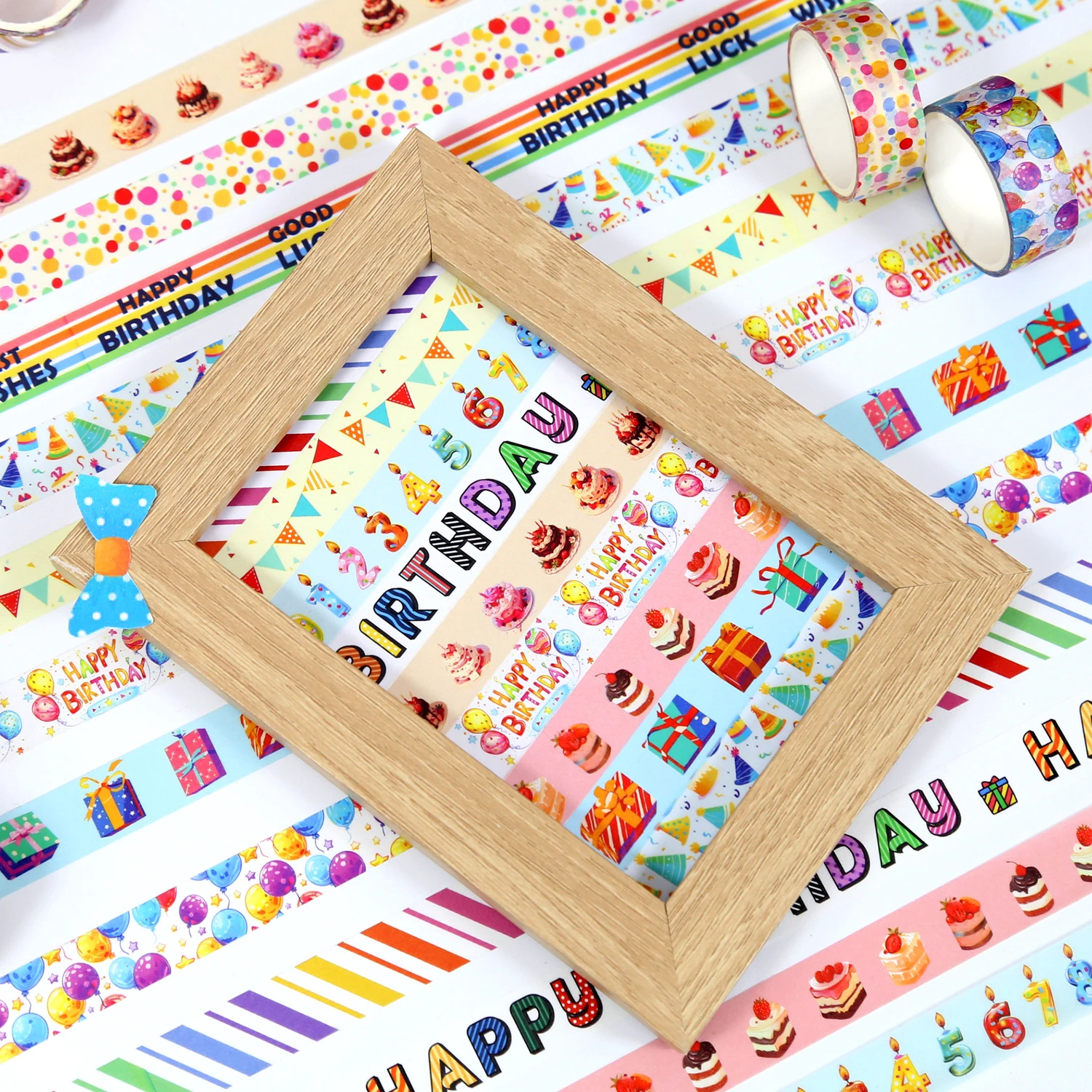 Feliz Aniversário Washi Tape Set, fita adesiva para Journaling, colorido, decorativo, bolo, velas, balões, 12 rolos