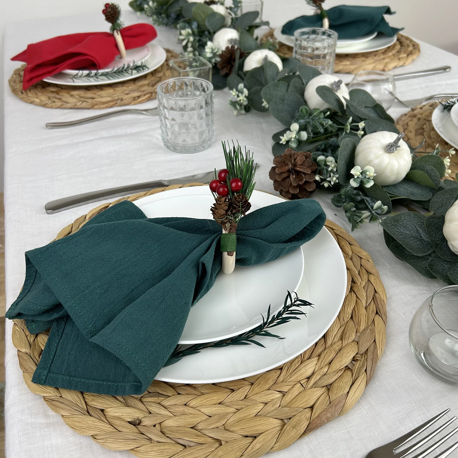 

6PC 30X45CM Christmas Cotton Cloth Napkins Dinner Kitchen serviette de table for Wedding Party Green Home Hotel Banquet Decor