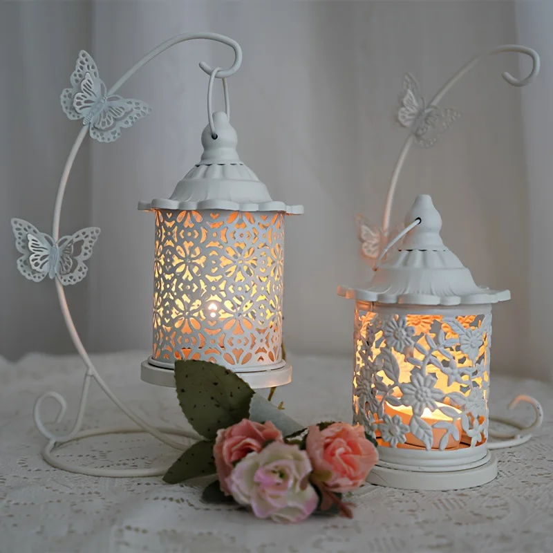 Household Hot Sale 23CM Iron Holder Hanging Candlestick Glass Ball Basket Light Lantern Stand Small Objects Decoration