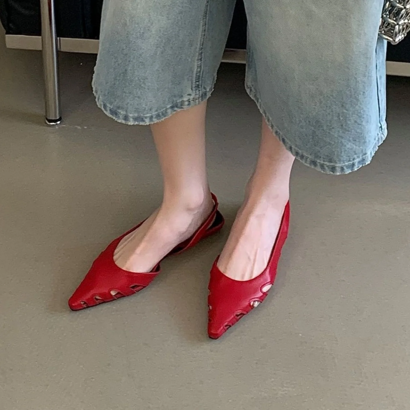 Fashion Pointed Toe Flats Heels Slingback Sandals New Hollow Design Shoes Slip On Mules Soft Ballet Shallow Slides Sandals Mujer