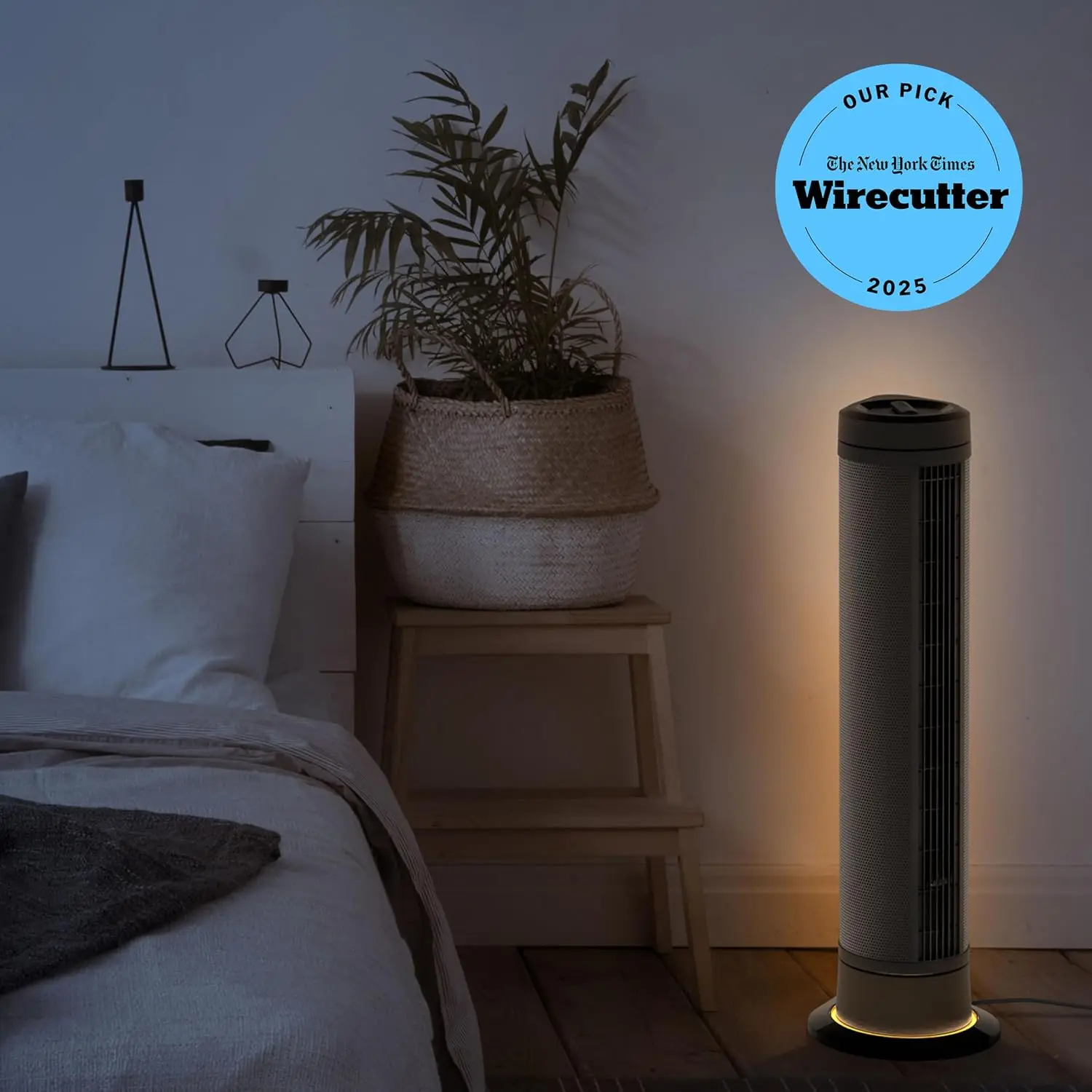 Standing Oscillating 40 Inch Tower Fan Quiet Powerful 5 Speeds Touch Control Remote Ambient Light Illuminated Air Circulator Bed