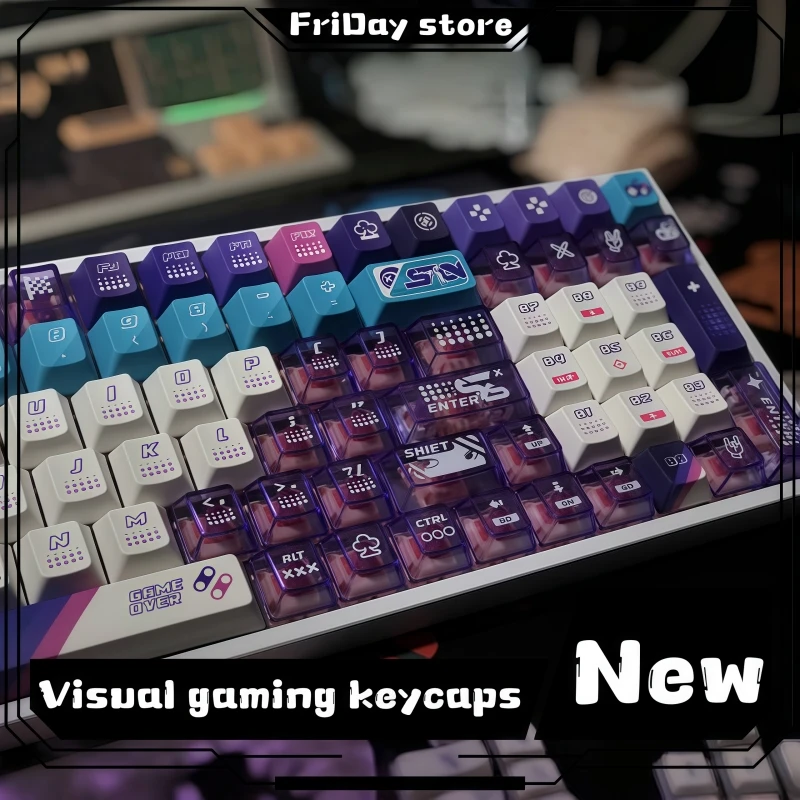 Muchoo Visual Game Keycaps Original Factory Side Carving Pc Transparent Thermal Sublimation Pbt Customized Keycaps Purple Key