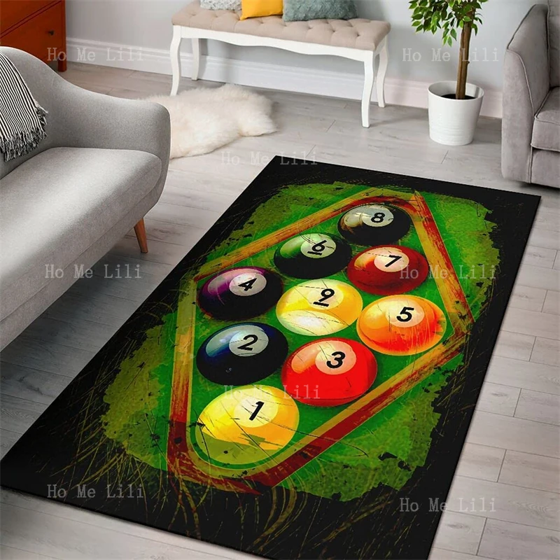 Billiards Ball Set On Pool Table Rectangle Flannel Floor Rugs Gift For Sport Lover Player Anti Slip Carpet Doormat Indoor Decor