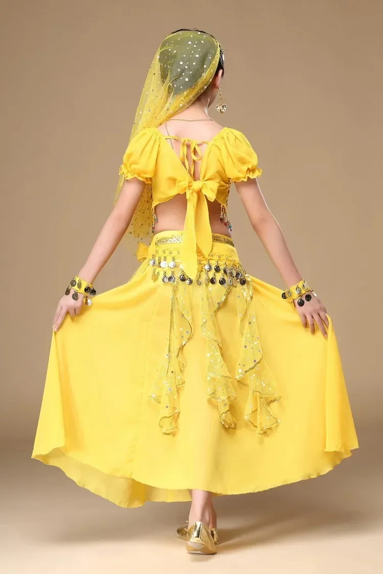 

4pcs Set Girl Belly Dance Costume for Kid Indian Dance Dress Child Bollywood Dancing Costumes for Girl Performance Belly Clothes