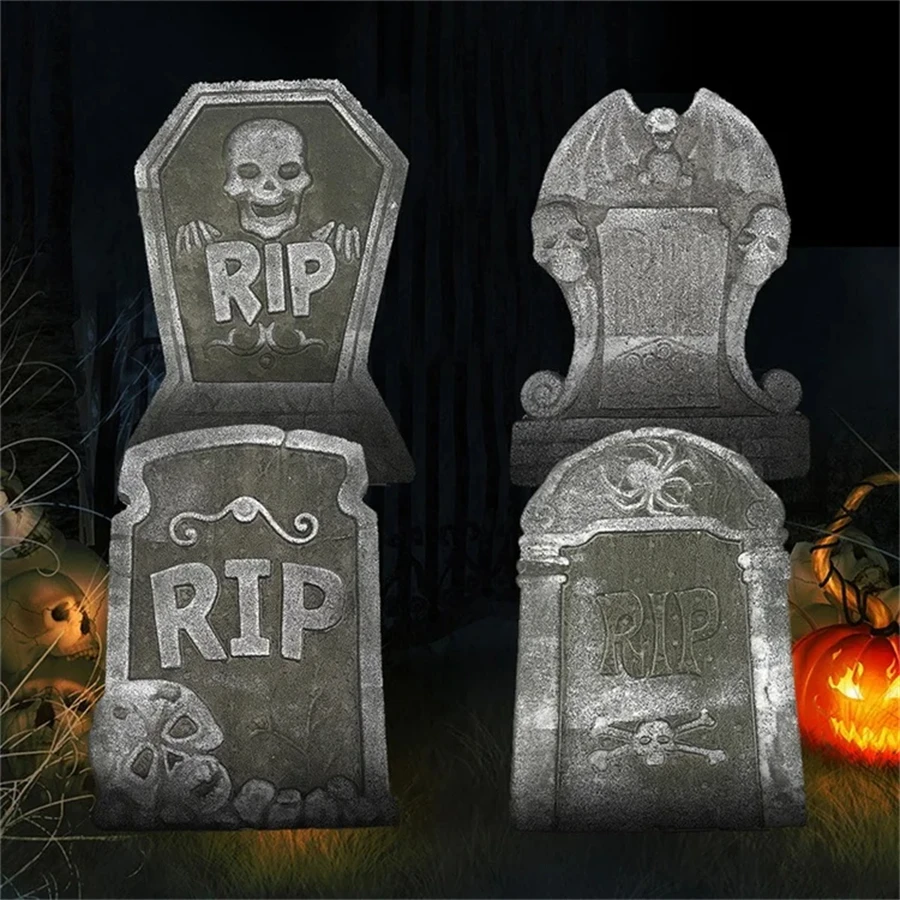 

4pc Halloween Realistic Tombstone Sign Decor Reusable Spooky Horror Statues Haunted House Yard Outdoor Home Decor Accessories