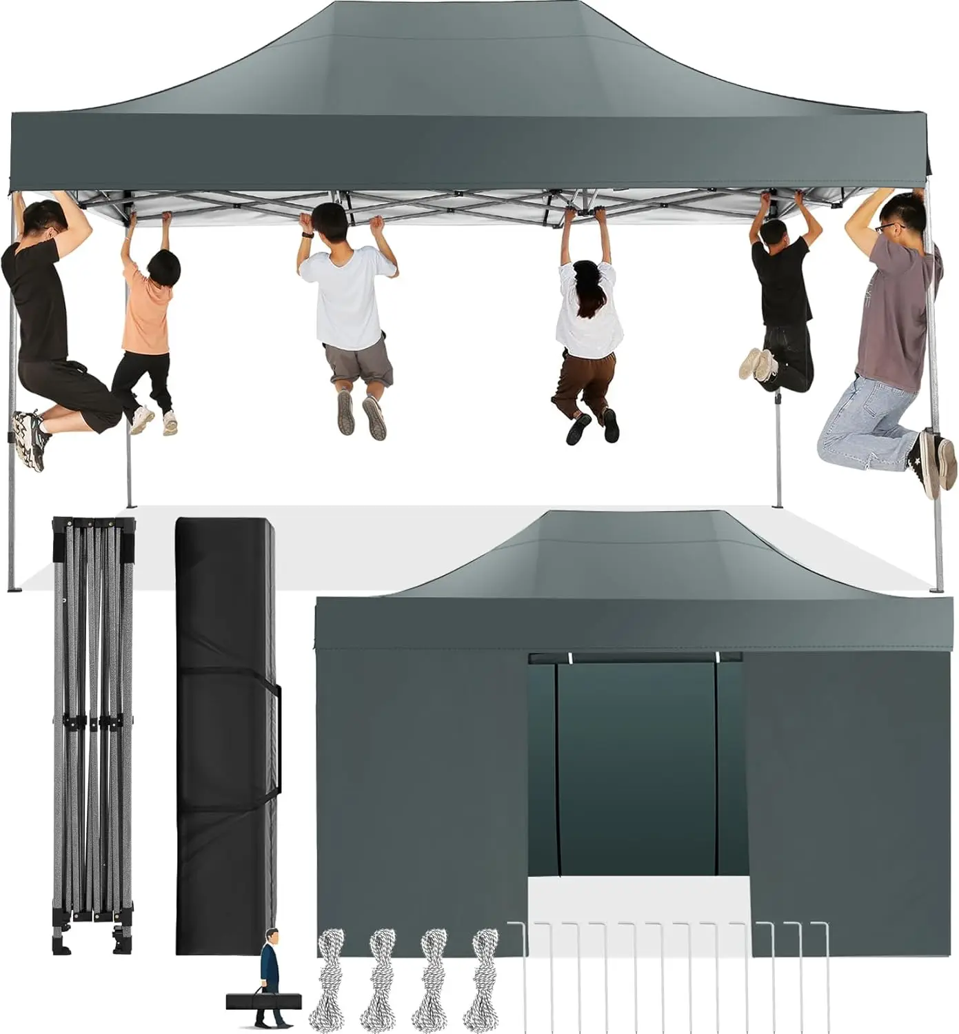 10x15 Pop Up Canopy with 4 Sidewall,Heavy Duty Canopy UPF 50+ All Season Wind Waterproof Commercial Outdoor Wedding Party Tents