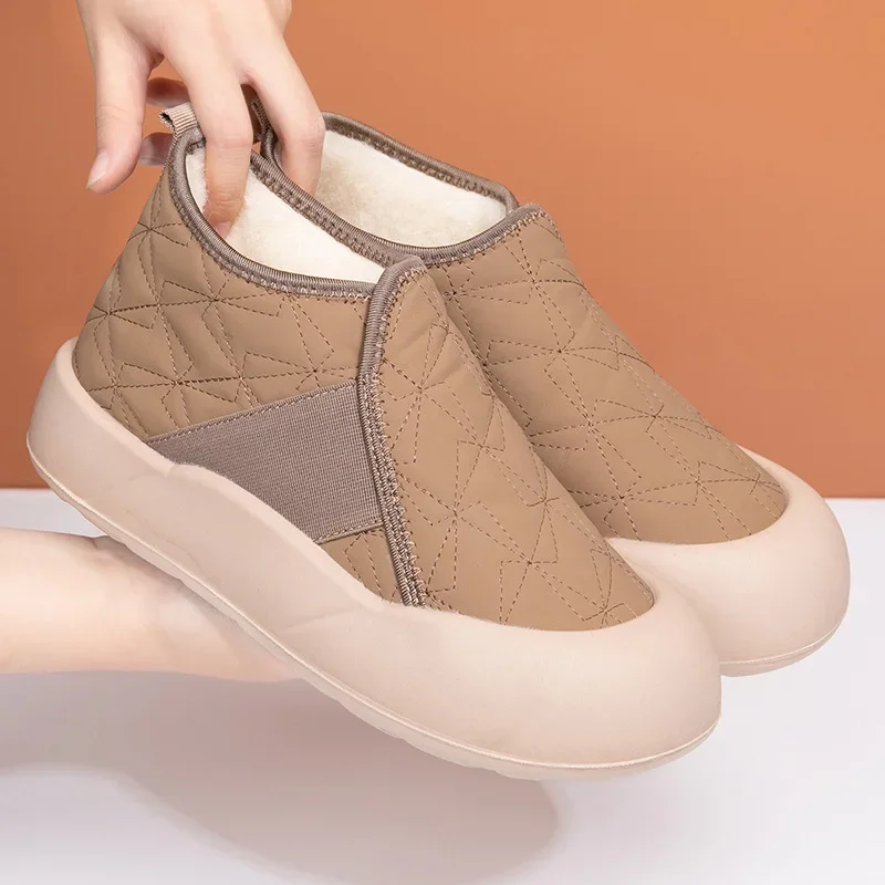 

Зимние женские ботинки, теплые плюшевые новые зимние ботинки на платформе, Нескользящая водонепроницаемая удобная легкая домашняя повседневная теплая хлопковая обувь