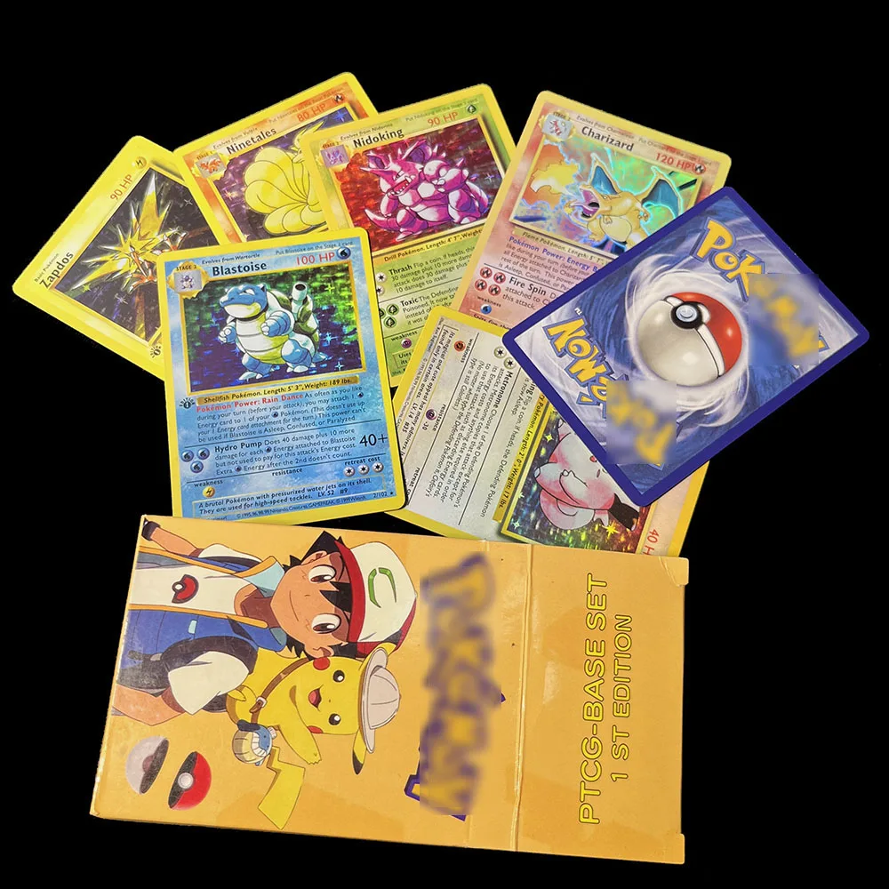 Set di carte PTCG 1a edizione Base Set carte collezionabili carte da gioco olografiche Proxy collezione di giochi carte PKM regali per bambini