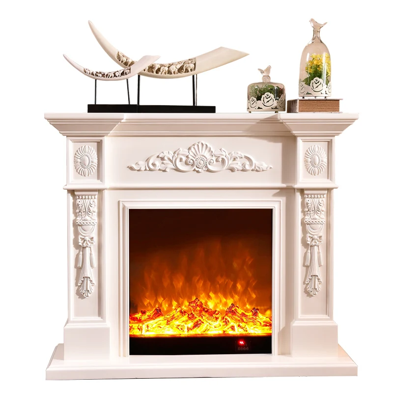 1 m/1.2 m European fireplace, ivory white mantel, solid wood fireplace cabinet, decorative heating fireplace core