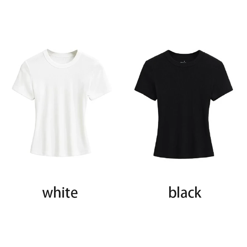 Rundhals Hochelastische Sommer-Cropped-Tops Damen Kurzarm-Oberteile Sexy Pullover Unterziehblusen Schlanke T-Shirts – Detail 20