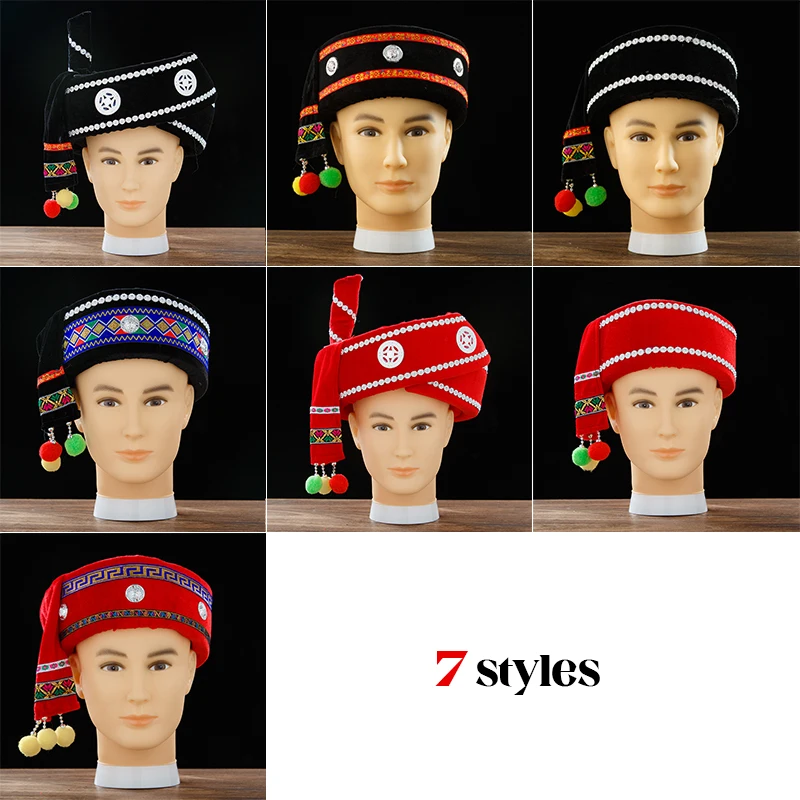 Chapéu de minoria chinesa tradicional miao yi dai traje chapéu vintage boné masculino cocar para performance teatral dança nacional