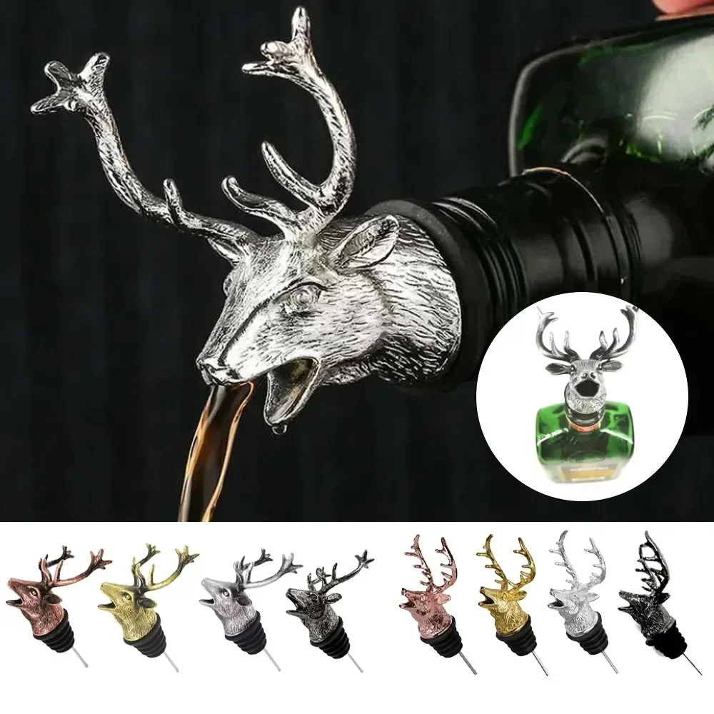 1 PC Zinc Alloy Deer Elk Head Mouth Wine Pourer Wines Extractor Silver Pourers Bar Accessories Dispenser for Wine