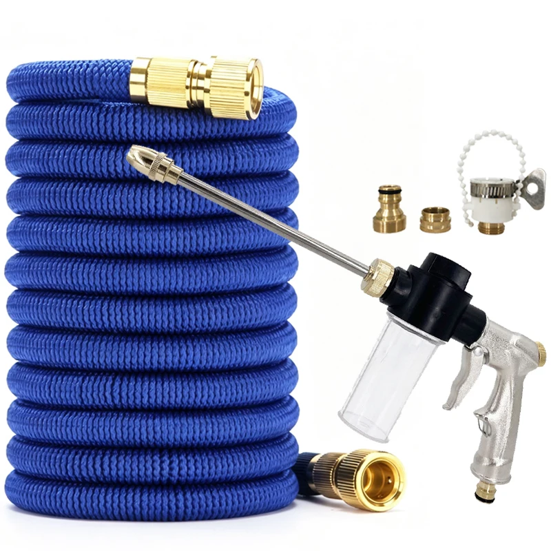 25FT-100FT Telescopic Garden Hose, Metal Foam Water Gun, Adjustable, Quick Connector, Garden Hose, Irrigation Tool