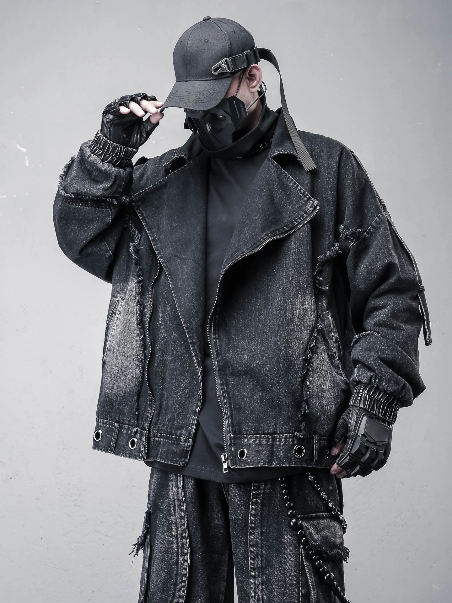 Vintage Biker Rock Faded Denim Jacket with Zipper Decoration Thickened Fleece Youthful Autumn Winter Outerwear Coat