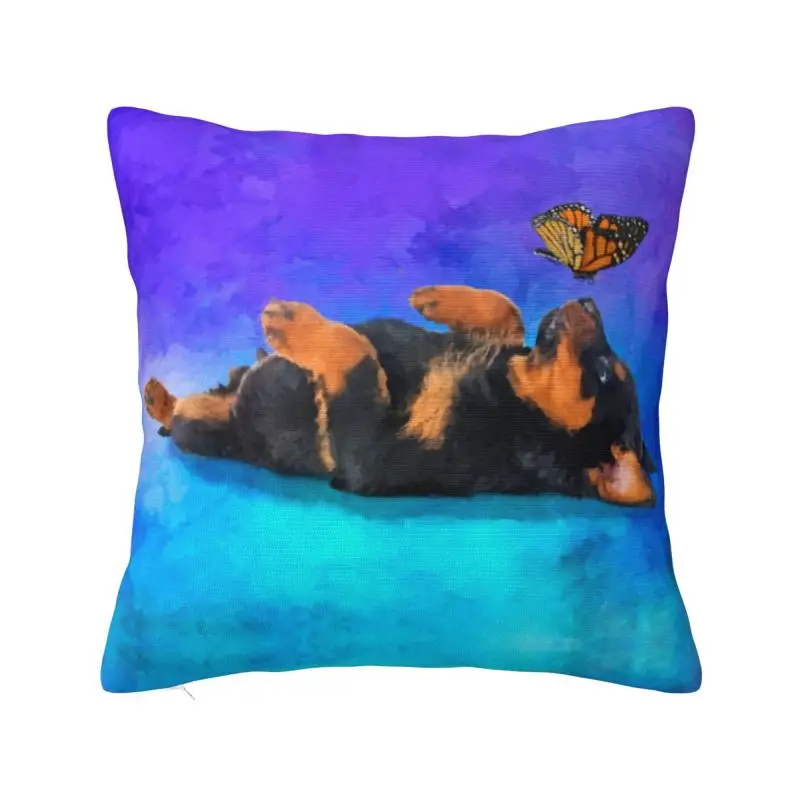 Funny Rottweiler Puppy With Butterfly Cushion Cover Animal Velvet Modern Pillow for Sofa Home Decor