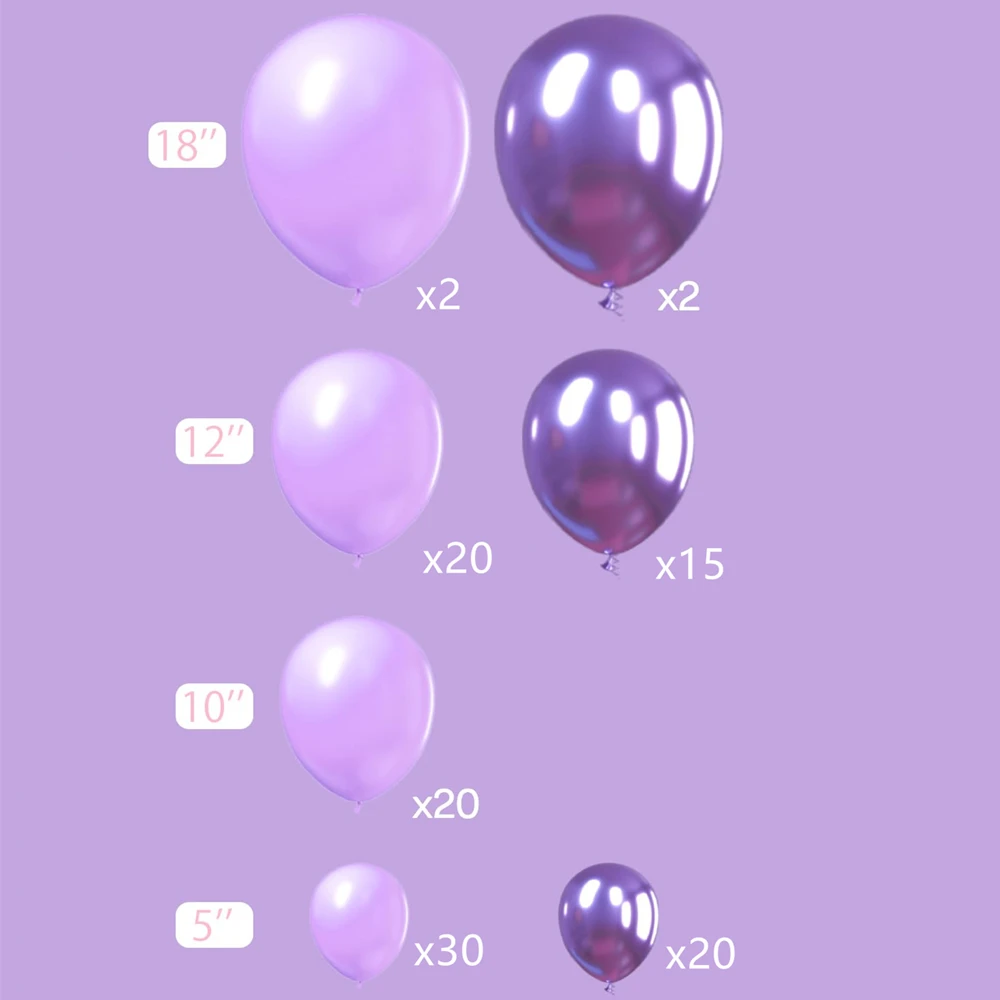 18 Inch 12 Inch 10 Inch 5 Inch Metallic Purple Latex Balloon Garland Arch Kit for Birthday Wedding Baby Shower Party Decoration