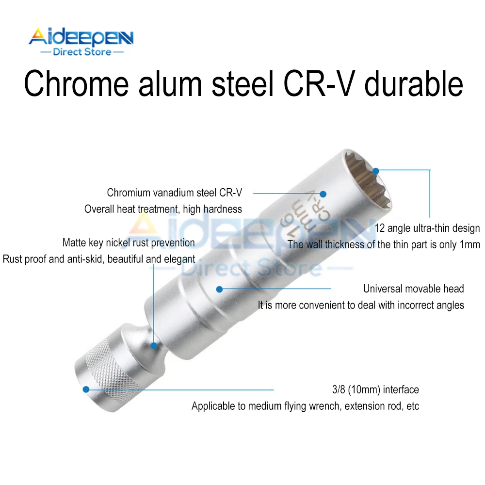 Инструмент для ремонта автомобиля, гаечный ключ с свечой зажигания 14/16 мм, магнитный инструмент для удаления свечи зажигания с 12 углами, тонкие настенные розетки 3/8 дюйма