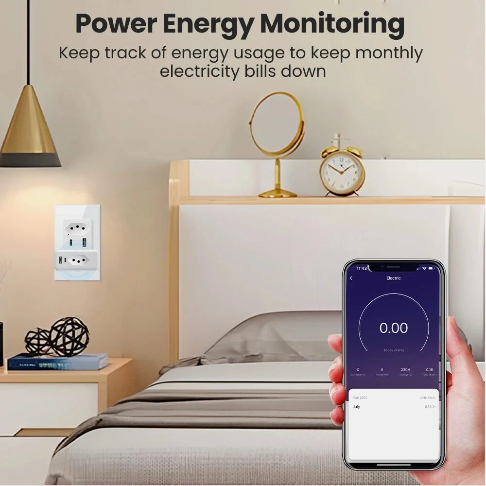 Miucda Tuya Wifi Brazilil Smart Plug 16a/20a Met Usb Type C Power Monitor App Afstandsbediening Werkt Met Alexa Google Home