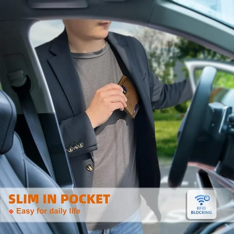 YATBEST Men's Card Bag Leather Multi slot Wallet RFID Anti theft Brush with ID Card Window Fashion Card Clip