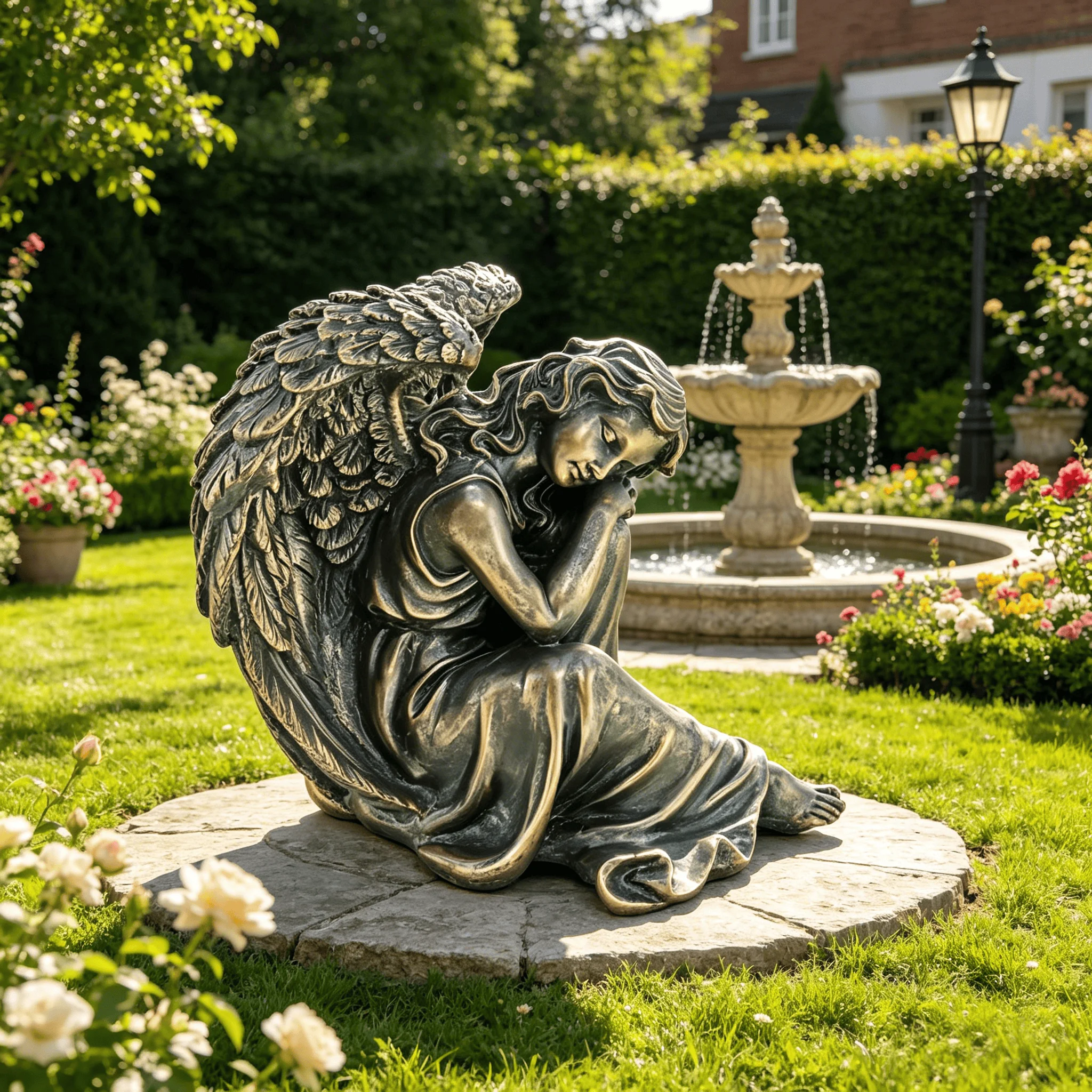 9.8-inch Seated Angel Statue, Guardian Angel Sculpture, Elegant Resin Ornament—Perfect for the home, garden, patio, bookshelf, a