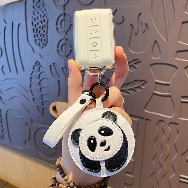

Creative Cartoon Leather Panda Keychain Kawaii Animal Car Key Ring Bag Charm for Women Men Auto Accessory Gift