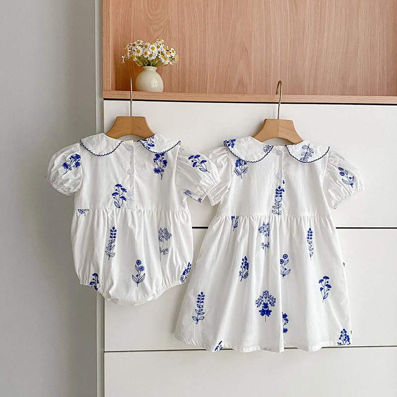 Sommer Neu 0-24M Bodysuit Puffärmel Baby Mädchen Kleidung Mädchen Retro Peter-Pan-Kragen Jumpsuit Kinder-Stil Strampler – Detail 7
