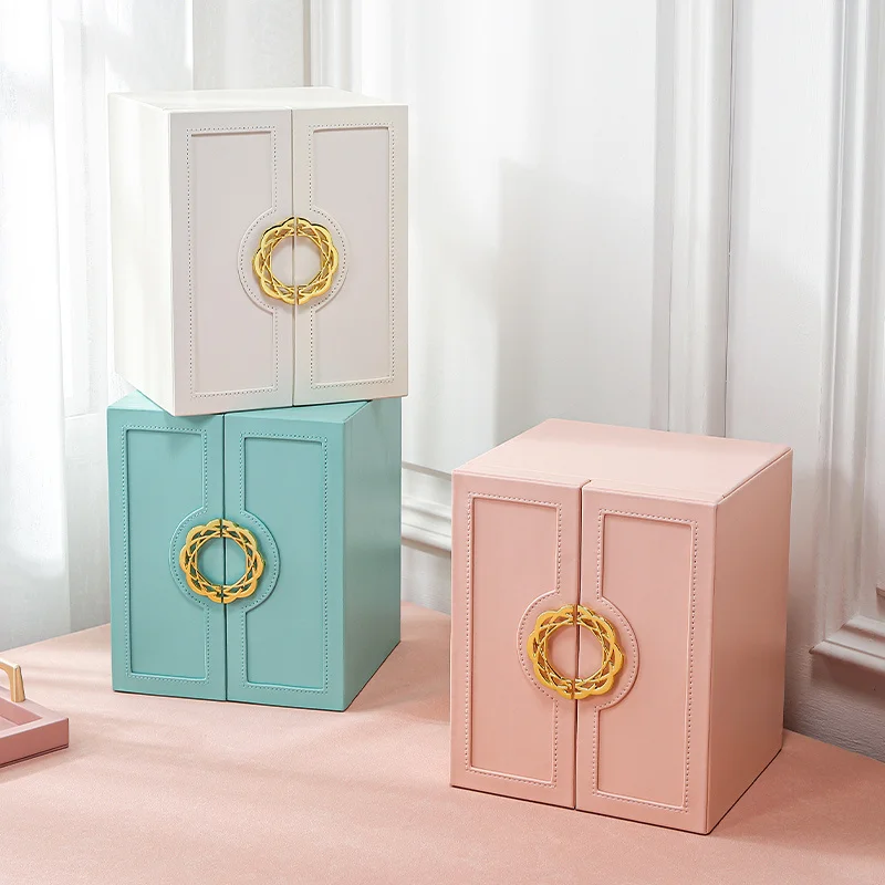 5-Drawer Faux Leather Jewelry Box, Soft Lined Interior, Golden Handles. Elegant Storage for Rings, Necklaces, Earrings.