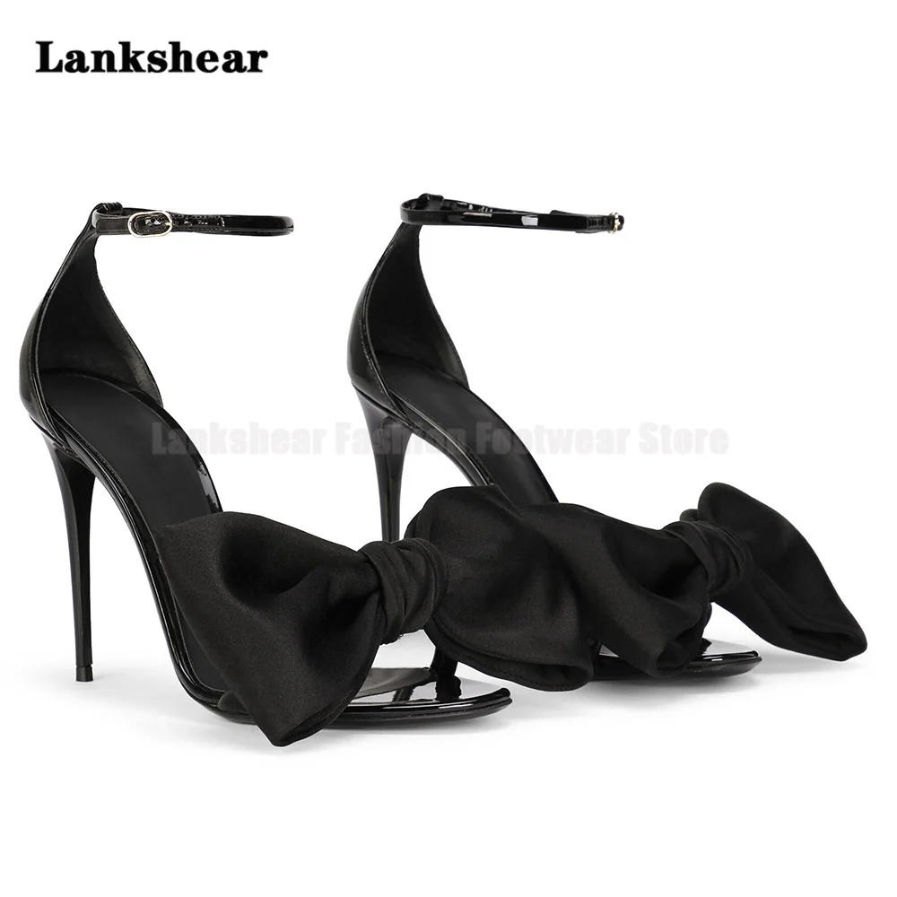 Black Sardine Bow High Heel Sandals Women's Luxury Large Size Sexy Stiletto Sandals Party Banquet Shoes Ladies Pumps New